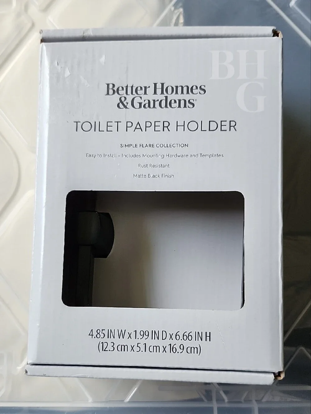 Better Homes And Gardens Matte Black Toilet Paper Holder with Sleek Curved Arm